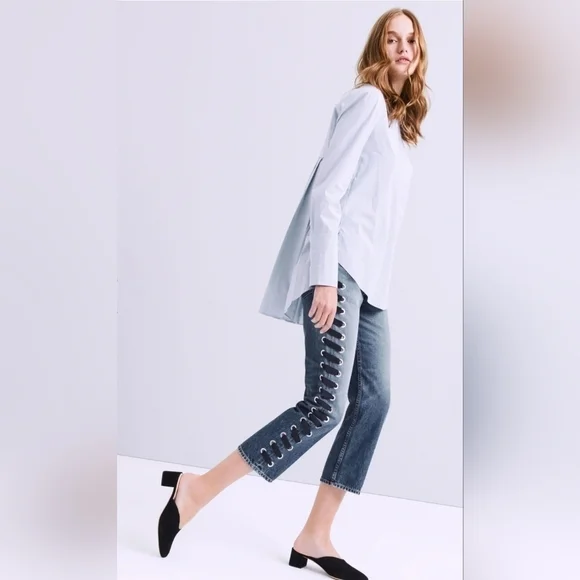 𝅺veronica Beard High Rise Ines Girlfriend Lace Up Jeans Size 25 NWT - Picture 2 of 15